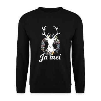 Bayer Bayern bayrisch Ja Mei Hirsch - Unisex Pullover - Schwarz - Vorne - Alina (178cm) & Michal (187cm)