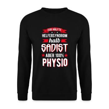 Physiotherapeut Physiotherapie Physiolustig - Unisex Pullover - Schwarz - Vorne - Alina (178cm) & Michal (187cm)