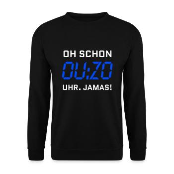 Ouzo Spruch für Griechen Schon Ouzo Uhr Jamas - Unisex Pullover - Schwarz - Vorne - Alina (178cm) & Michal (187cm)