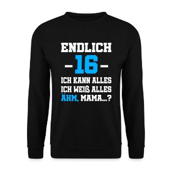 16 Geburtstag Junge Jungs Geschenk Jungen 16 Jahre - Unisex Pullover - Schwarz - Vorne - Alina (178cm) & Michal (187cm)