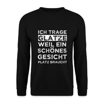 Lustige Sprüche für Männer mit Glatze - Unisex Pullover - Schwarz - Vorne - Alina (178cm) & Michal (187cm)