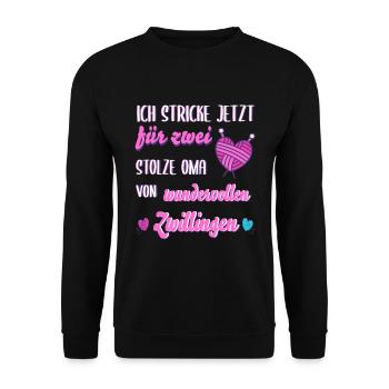 Oma von zwillingen Geburt stricken Geschenk - Unisex Pullover - Schwarz - Vorne - Alina (178cm) & Michal (187cm)