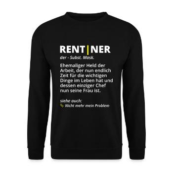 Rentner Wörterbuch Spruch für den Ruhestand - Unisex Pullover - Schwarz - Vorne - Alina (178cm) & Michal (187cm)