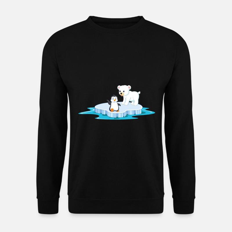 niedlicher Eisbär und Pinguin auf Eisscholle Eis - Unisex Pullover - Schwarz
