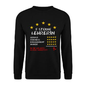 5 Sterne Lehrerin Zeugnis für die Beste Lehrerin - Unisex Pullover - Schwarz - Vorne - Alina (178cm) & Michal (187cm)