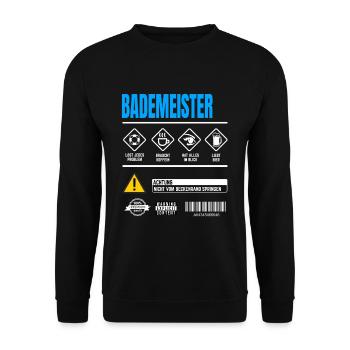 Bademeister Gebrauchsanweisung Warnhinweise - Unisex Pullover - Schwarz - Vorne - Alina (178cm) & Michal (187cm)