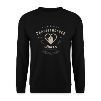 Onaniethologe Vögeln Frech Zweideutiger Sex Spruch - Unisex Pullover - Schwarz - Vorne - Alina (178cm) & Michal (187cm)