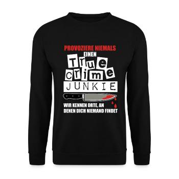 True Crime Shirt für True Crime Podcast Fans - Unisex Pullover - Schwarz - Vorne - Alina (178cm) & Michal (187cm)