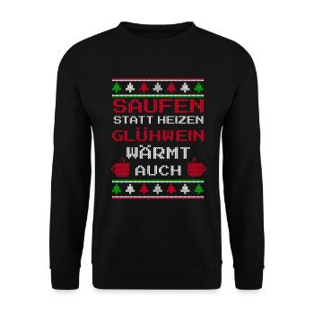 Glühwein saufen Ugly Christmas Glühweintasse - Unisex Pullover - Schwarz - Vorne - Alina (178cm) & Michal (187cm)