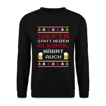Bier Spruch für Biertrinker im Ugly Christmas Stil - Unisex Pullover - Schwarz - Vorne - Alina (178cm) & Michal (187cm)