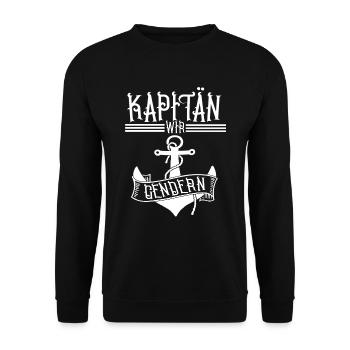 Käptain wir Gendern - Anker Lustige Sprüche - Unisex Pullover - Schwarz - Vorne - Alina (178cm) & Michal (187cm)