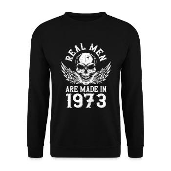 Geburtstag 1973 Echte Männer sind 1973 geboren - Unisex Pullover - Schwarz - Vorne - Alina (178cm) & Michal (187cm)