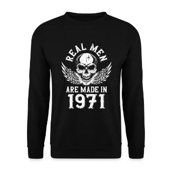 Geburtstag 1971 Echte Männer sind 1971 geboren - Unisex Pullover - Schwarz - Vorne - Alina (178cm) & Michal (187cm)