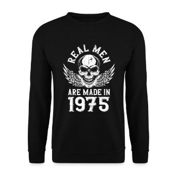 Geburtstag 1975 Echte Männer sind 1975 geboren - Unisex Pullover - Schwarz - Vorne - Alina (178cm) & Michal (187cm)