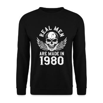 Geburtstag 1980 Echte Männer sind 1980 geboren - Unisex Pullover - Schwarz - Vorne - Alina (178cm) & Michal (187cm)