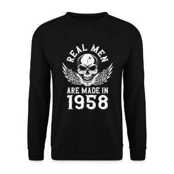 Geburtstag 1958 Echte Männer sind 1958 geboren - Unisex Pullover - Schwarz - Vorne - Alina (178cm) & Michal (187cm)
