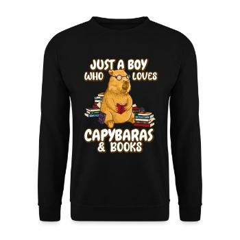 Just a boy who loves Capybaras and books - Unisex Pullover - Schwarz - Vorne - Alina (178cm) & Michal (187cm)