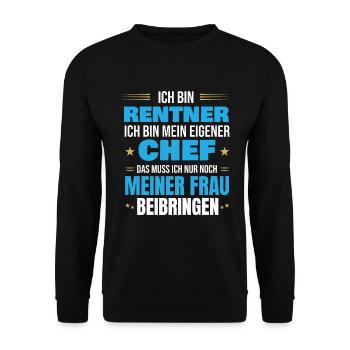 Lustiges Rentner Geschenk zum Ruhestand - Unisex Pullover - Schwarz - Vorne - Alina (178cm) & Michal (187cm)