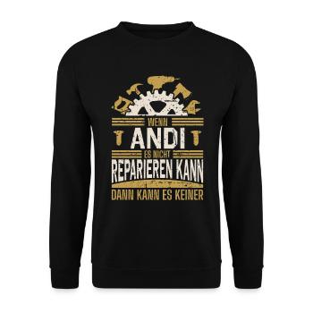 Andi Name Geschenk Geburtstag - Unisex Pullover - Schwarz - Vorne - Alina (178cm) & Michal (187cm)