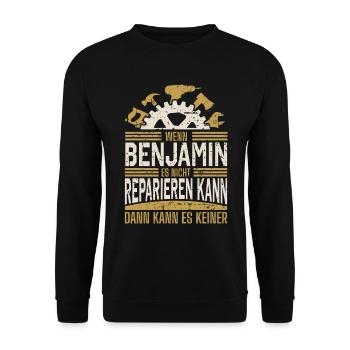 Benjamin Name Geschenk Geburtstag - Unisex Pullover - Schwarz - Vorne - Alina (178cm) & Michal (187cm)