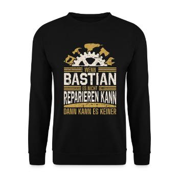 Bastian Name Geschenk Geburtstag - Unisex Pullover - Schwarz - Vorne - Alina (178cm) & Michal (187cm)