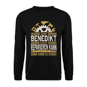 Benedikt Name Geschenk Geburtstag - Unisex Pullover - Schwarz - Vorne - Alina (178cm) & Michal (187cm)
