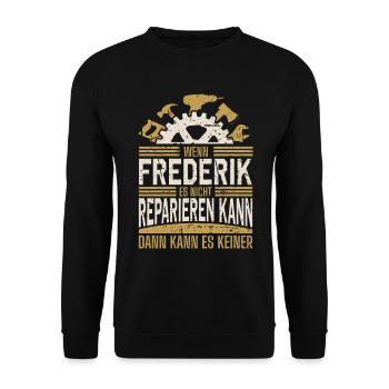 Frederik Name Geschenk Geburtstag - Unisex Pullover - Schwarz - Vorne - Alina (178cm) & Michal (187cm)