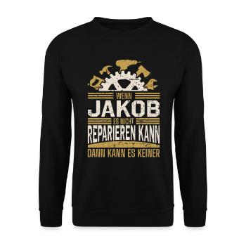 Jakob Name Geschenk Geburtstag - Unisex Pullover - Schwarz - Vorne - Alina (178cm) & Michal (187cm)