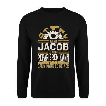 Jacob Name Geschenk Geburtstag - Unisex Pullover - Schwarz - Vorne - Alina (178cm) & Michal (187cm)