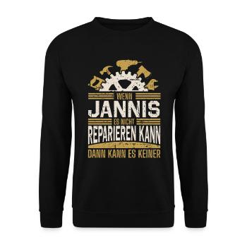 Jannis Name Geschenk Geburtstag - Unisex Pullover - Schwarz - Vorne - Alina (178cm) & Michal (187cm)
