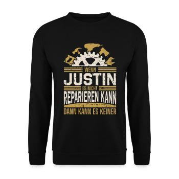 Justin Name Geschenk Geburtstag - Unisex Pullover - Schwarz - Vorne - Alina (178cm) & Michal (187cm)