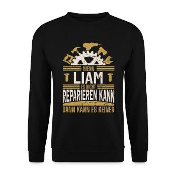 Liam Name Geschenk Geburtstag - Unisex Pullover - Schwarz - Vorne - Alina (178cm) & Michal (187cm)