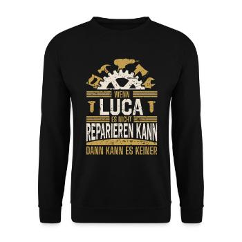 Luca Name Geschenk Geburtstag - Unisex Pullover - Schwarz - Vorne - Alina (178cm) & Michal (187cm)
