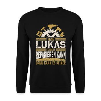 Lukas Name Geschenk Geburtstag - Unisex Pullover - Schwarz - Vorne - Alina (178cm) & Michal (187cm)