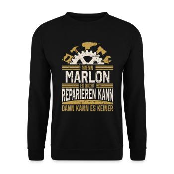 Marlon Name Geschenk Geburtstag - Unisex Pullover - Schwarz - Vorne - Alina (178cm) & Michal (187cm)