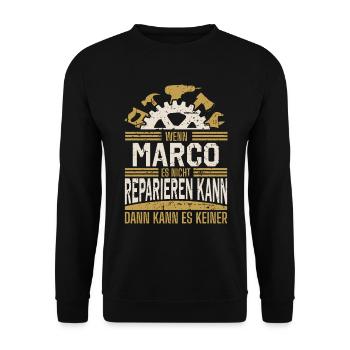 Marco Name Geschenk Geburtstag - Unisex Pullover - Schwarz - Vorne - Alina (178cm) & Michal (187cm)