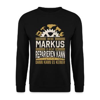 Markus Name Geschenk Geburtstag - Unisex Pullover - Schwarz - Vorne - Alina (178cm) & Michal (187cm)