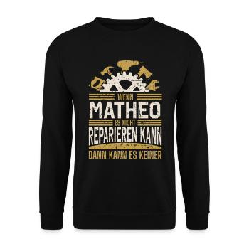 Matheo Name Geschenk Geburtstag - Unisex Pullover - Schwarz - Vorne - Alina (178cm) & Michal (187cm)
