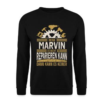 Marvin Name Geschenk Geburtstag - Unisex Pullover - Schwarz - Vorne - Alina (178cm) & Michal (187cm)