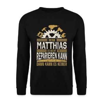Matthias Name Geschenk Geburtstag - Unisex Pullover - Schwarz - Vorne - Alina (178cm) & Michal (187cm)