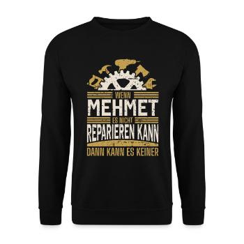 Mehmet Name Geschenk Geburtstag - Unisex Pullover - Schwarz - Vorne - Alina (178cm) & Michal (187cm)