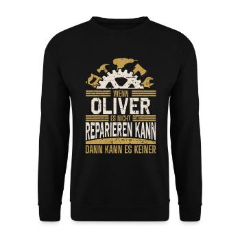 Oliver Name Geschenk Geburtstag - Unisex Pullover - Schwarz - Vorne - Alina (178cm) & Michal (187cm)