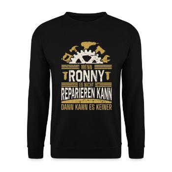 Ronny Name Geschenk Geburtstag - Unisex Pullover - Schwarz - Vorne - Alina (178cm) & Michal (187cm)