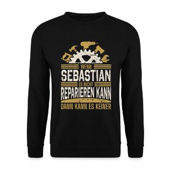 Sebastian Name Geschenk Geburtstag - Unisex Pullover - Schwarz - Vorne - Alina (178cm) & Michal (187cm)