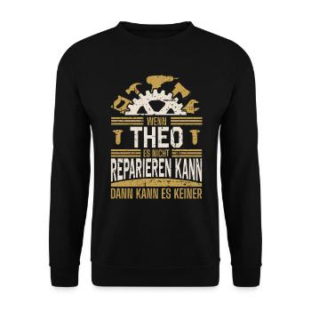 Theo Name Geschenk Geburtstag - Unisex Pullover - Schwarz - Vorne - Alina (178cm) & Michal (187cm)