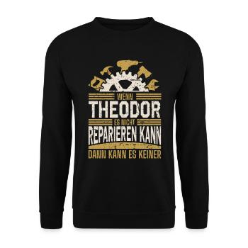 Theodor Name Geschenk Geburtstag - Unisex Pullover - Schwarz - Vorne - Alina (178cm) & Michal (187cm)