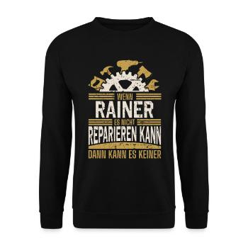 Rainer Name Geschenk Geburtstag - Unisex Pullover - Schwarz - Vorne - Alina (178cm) & Michal (187cm)