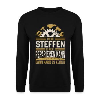 Steffen Name Geschenk Geburtstag - Unisex Pullover - Schwarz - Vorne - Alina (178cm) & Michal (187cm)