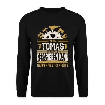 Tomas Name Geschenk Geburtstag - Unisex Pullover - Schwarz - Vorne - Alina (178cm) & Michal (187cm)