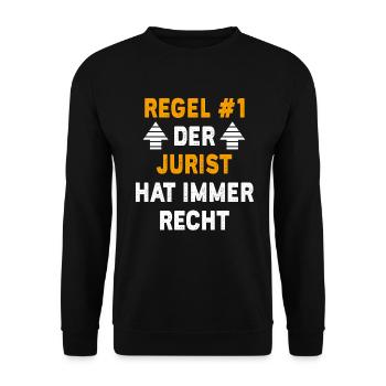 Jurist Geschenk Geburtstag Spruch - Unisex Pullover - Schwarz - Vorne - Alina (178cm) & Michal (187cm)